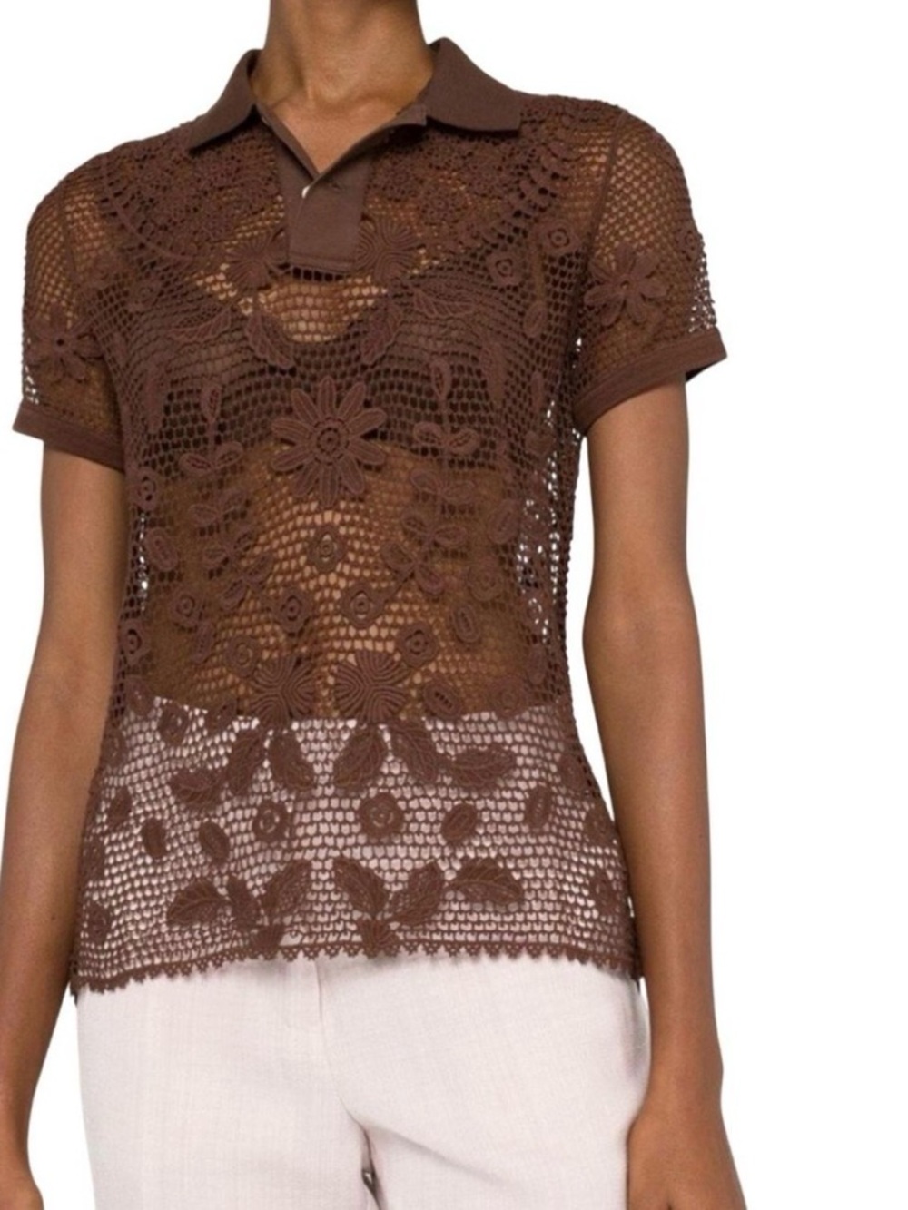 Brown Crochet Polo Ralph Lauren Top Women's   so unique in high demand size M